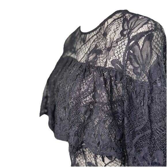 Who What Wear Black Medium Sheer Lace Ruffle Top Long Sleeve Whimsygoth Witchy - Picture 2 of 8